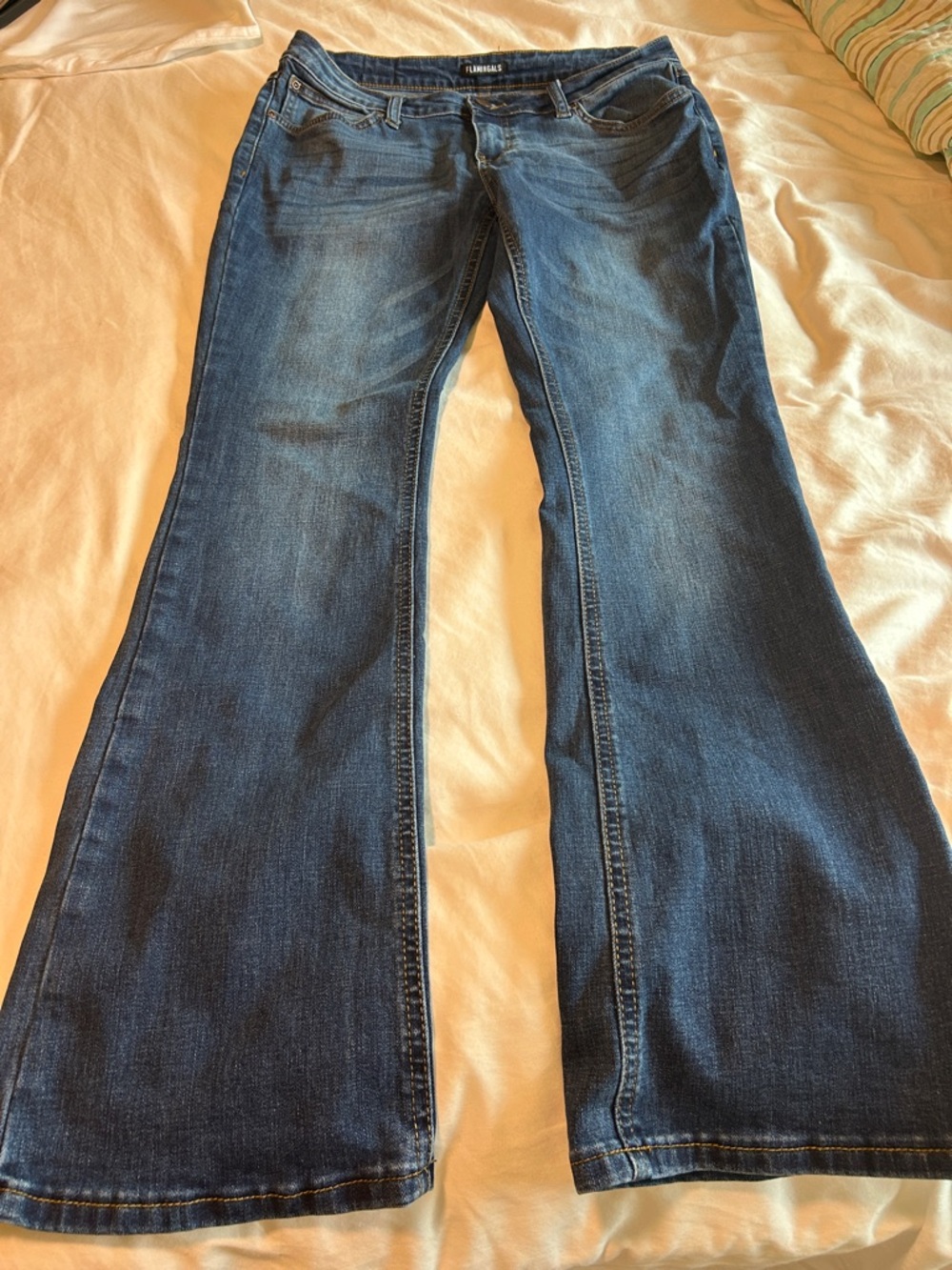 Flamingals Dark Blue Flare Jeans by Flirtitude - Women's Wide Leg Denim
